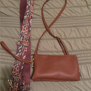 Elegant Brown Crossbody Bag with Floral Strap